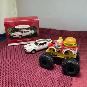 Burger Monster Truck Toy and 1969 Hurst Oldsmobile 442 Hallmark